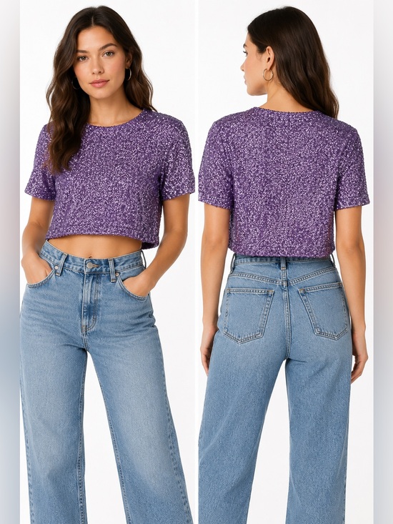 Fringe + Co Tops - Fringe + co lavender sequin cropped  top